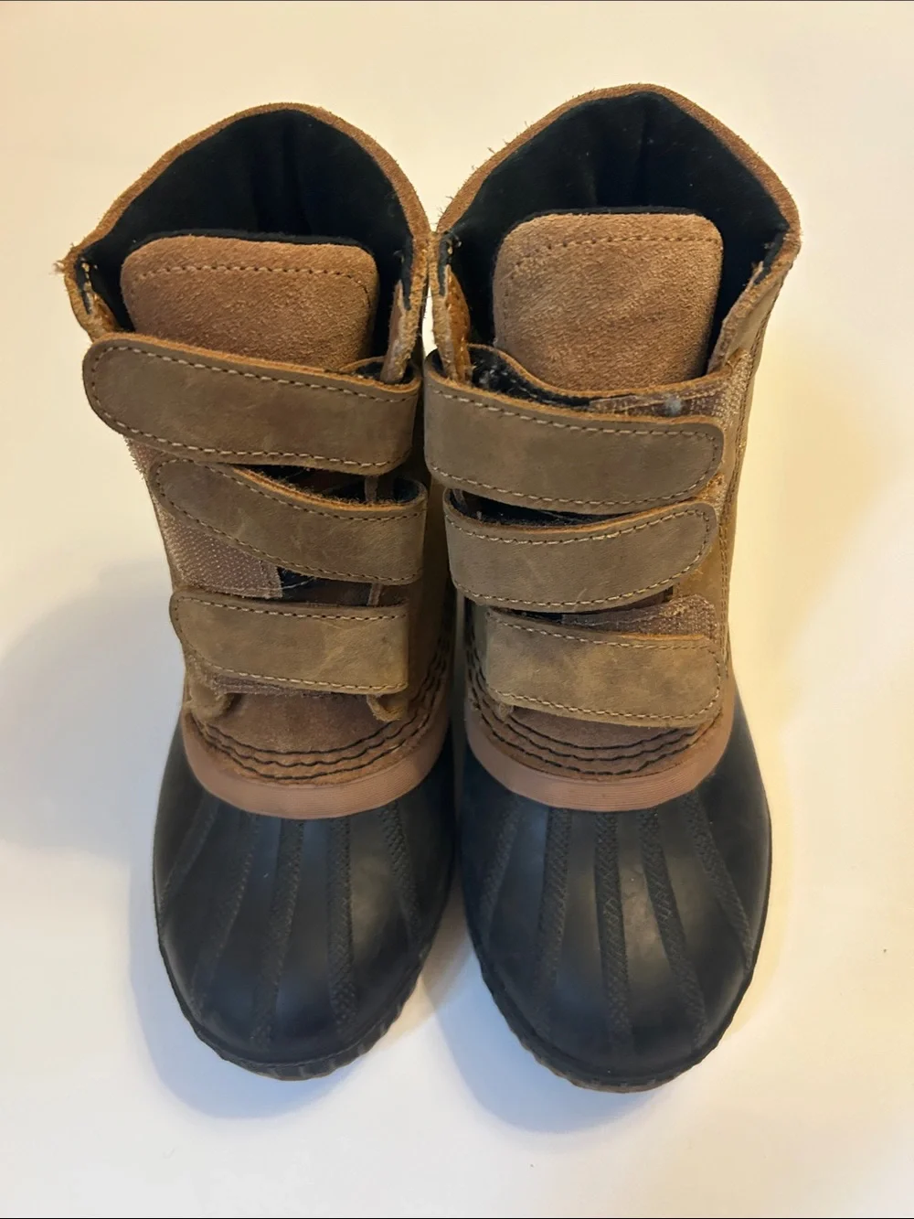 Sorel Kids Brown and Black Duck Boots with Velcro Straps